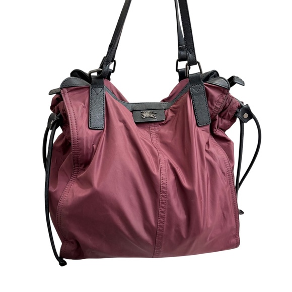 Burberry burgandy nylon and black leather shoulder bag - Picture 1 of 16